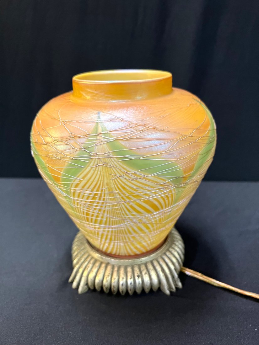 Durand pulled feather iridescent art glass vase lamp (1 of 6)