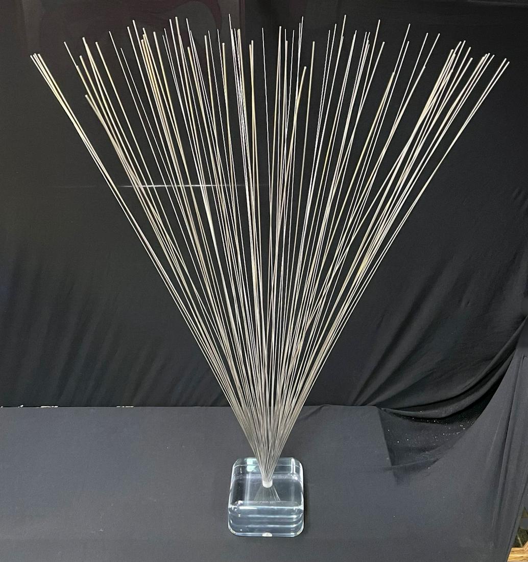 Mid Century Spray Sculpture- stainless steel and lucite base: Mid Century Spray Sculpture- stainless steel and lucite base. Measures approx.37 1/2” tall including lucite baseBase measures:5 1/2” long 5 1/2” wide2 1/2” tall