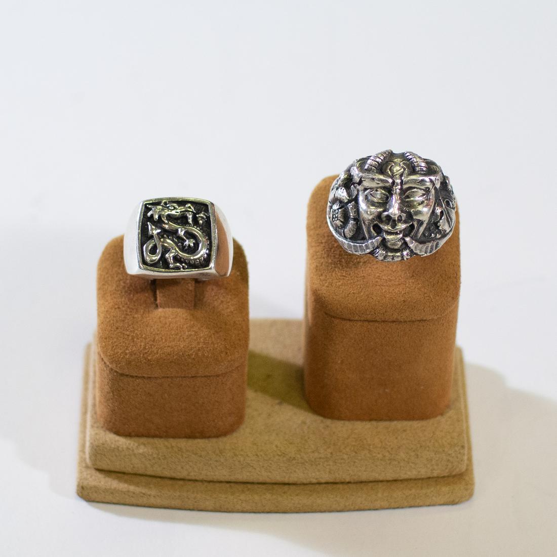 Vintage Set of 2 Sterling Silver Rings~ Hand hammered Satyr & Dragon (1 of 2)