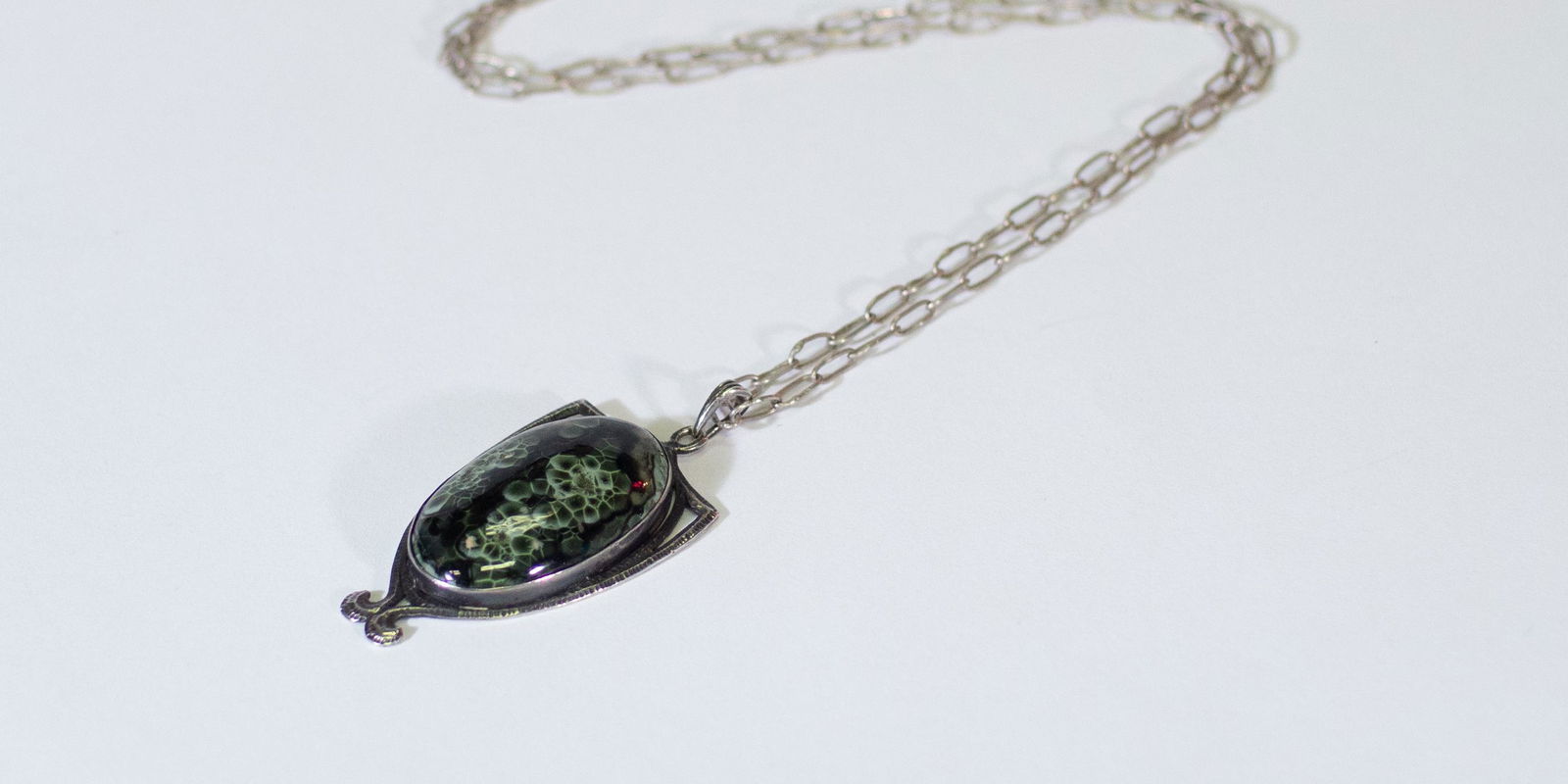 Chlorastrolite Stone on a Hand Hammered Arts & Crafts Sterling Pendant (1 of 3)
