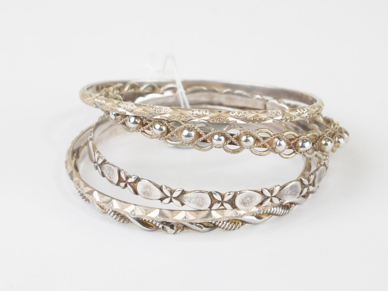 Vintage Collection of Sterling Silver Children/ Baby Bangle Bracelets: Vintage Collection of Sterling Silver Children/ Baby Bangle Bracelets. Set consist of 5 bangles, wear consistent with age. Couple are marked 900, one is marked 925, and two have NO marking, however, t