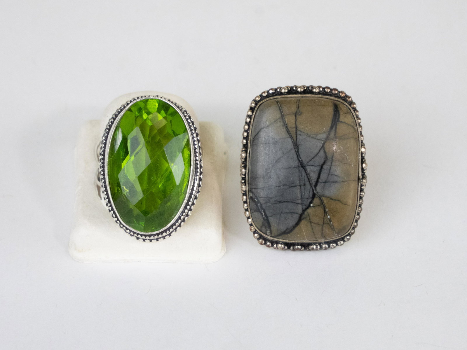 Vintage Pair of Chunky Rings~ Picasso Jasper & Peridot~ (1 of 4)