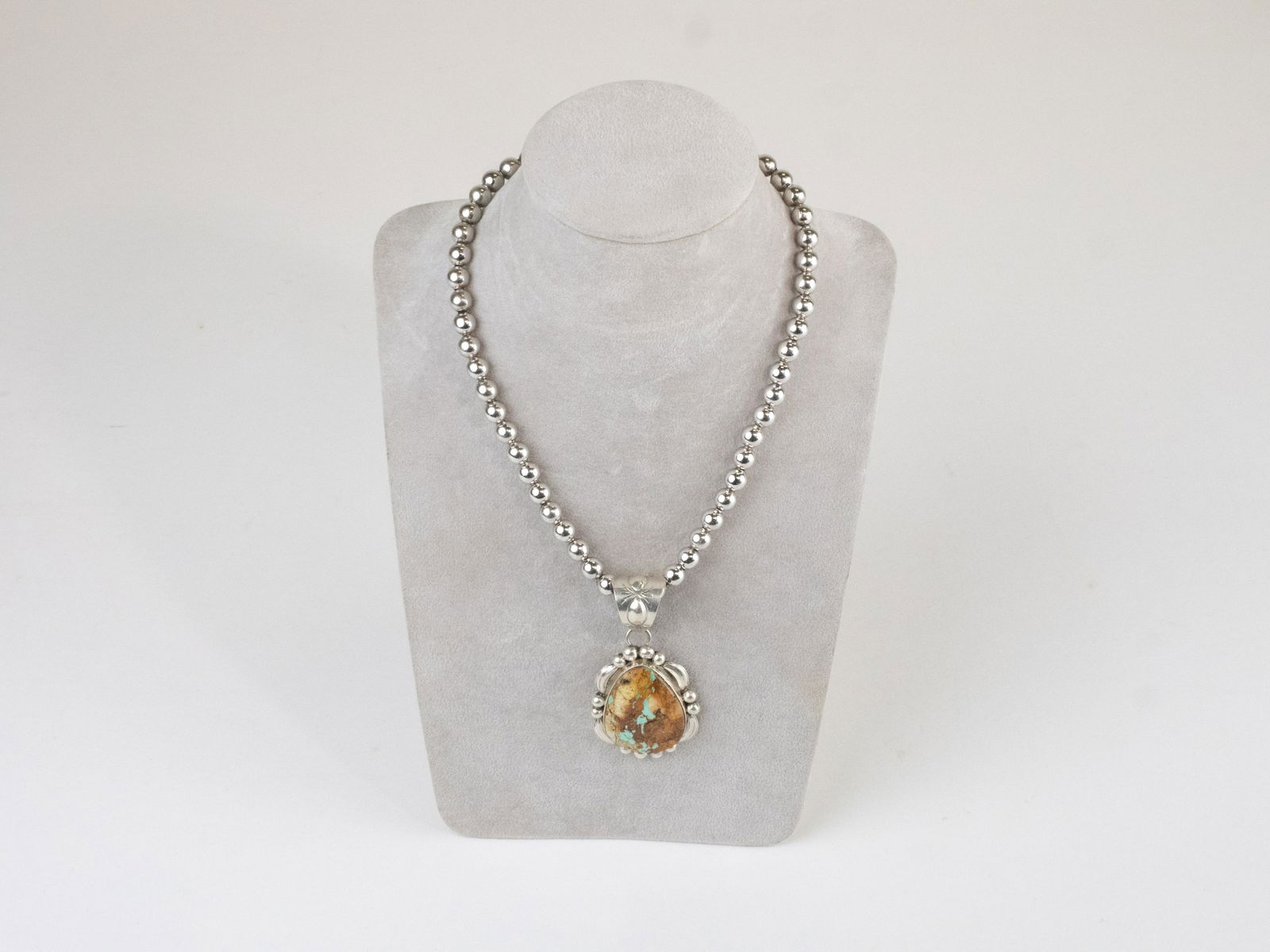 M. Spencer Signed Handmade Navajo Sterling Silver & Turquoise Paired With Beaded Necklace (1 of 3)