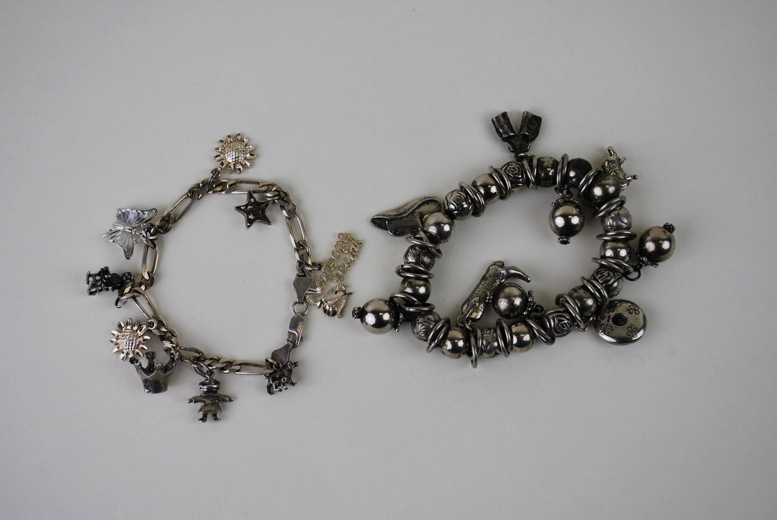 Vintage Sterling Silver Rose Bead & Charm Bracelets: Vintage Sterling Silver Rose Bead & Charm Bracelets