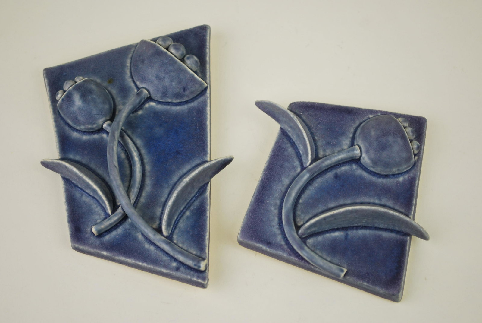 Arts & Crafts Tile Set by Stone Hollow Tile Co.: Arts & Crafts Tile Set by Stone Hollow Tile Co. Beautiful glossy blue color. Each tile measures approx. 5 3/4" long by 3 12" wide and 3 3/4" long by 3 1/2" wide.