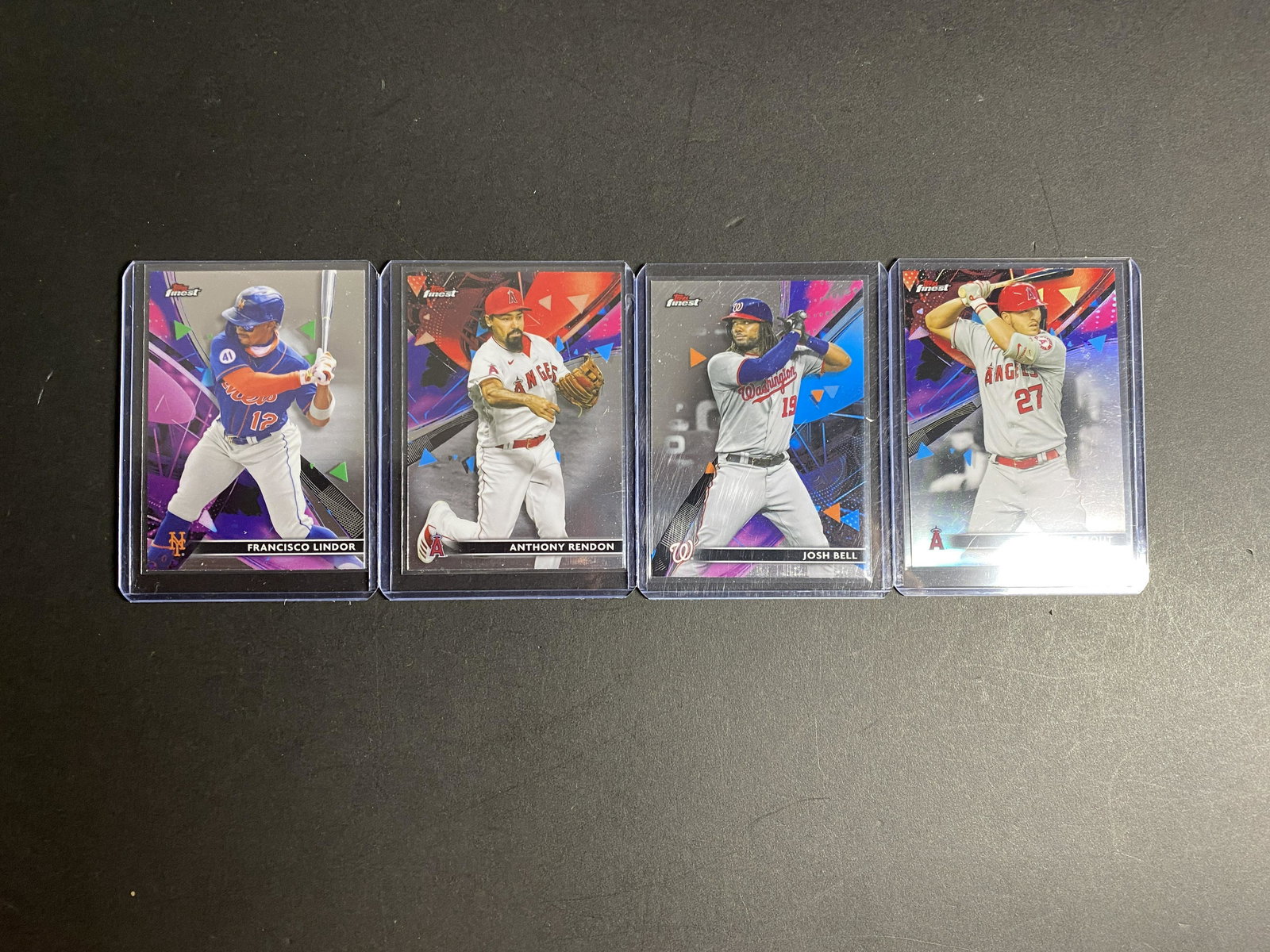 4 2021 Topps Finest Cards-Josh Bell, Anthony Rendon, Francisco Lindor, Mike Trout.: 4 2021 Topps Finest Cards-Josh Bell, Anthony Rendon, Francisco Lindor, Mike Trout.
