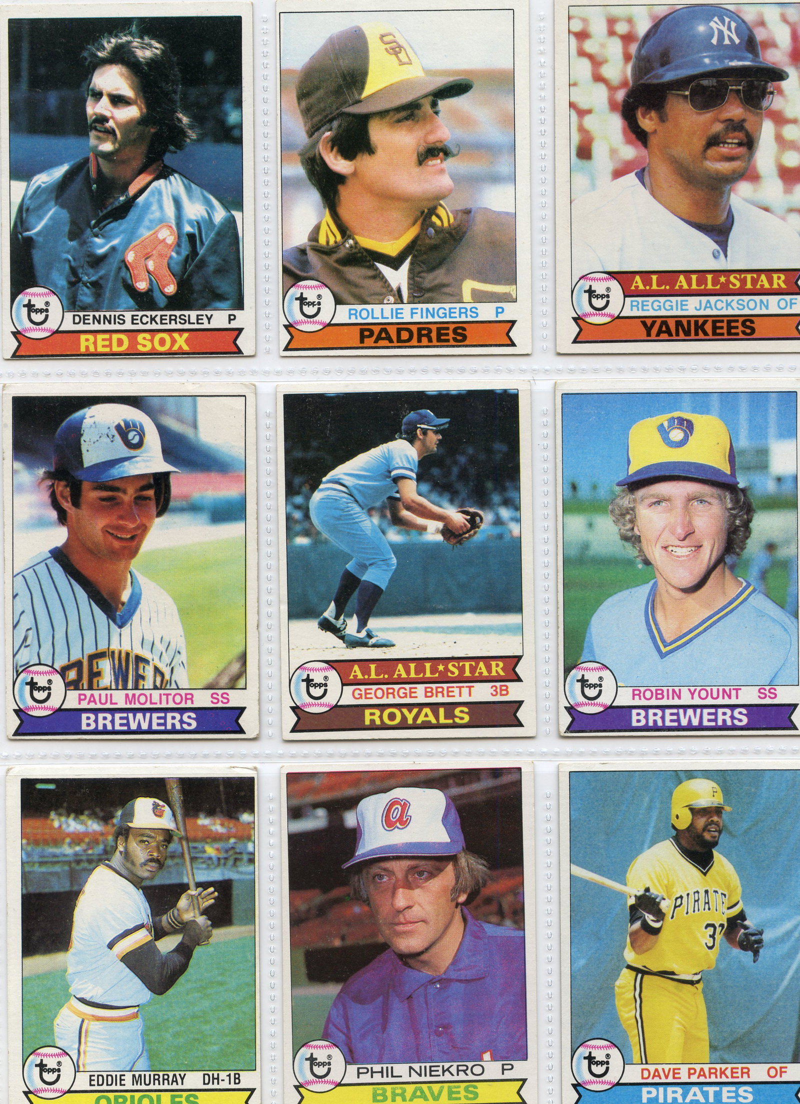 1979 Topps Baseball Cards-Reggie Jackson, Rollie Fingers, Dave Parker Robin Yount, Eddie Murray,: 1979 Topps Baseball Cards-Reggie Jackson, Rollie Fingers, Dave Parker Robin Yount, Eddie Murray, Phil Niekro, George Brett Paul Moitor, Dennis Eckersley
