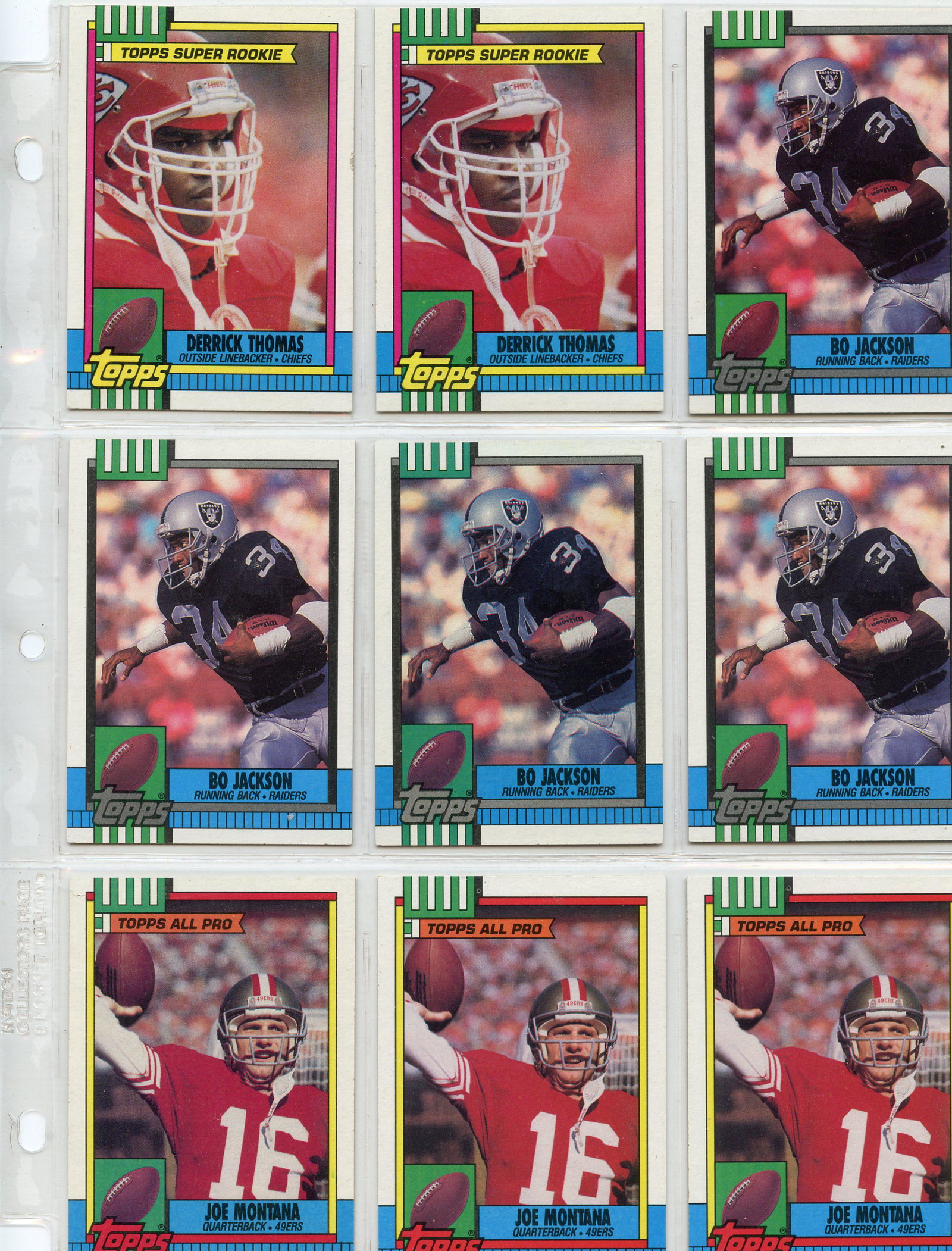 1990 Topps Football Card Lot-Bo Jackson, Joe Montana, Derrick Thomas: 1990 Topps Football Card Lot-Bo Jackson, Joe Montana, Derrick Thomas
