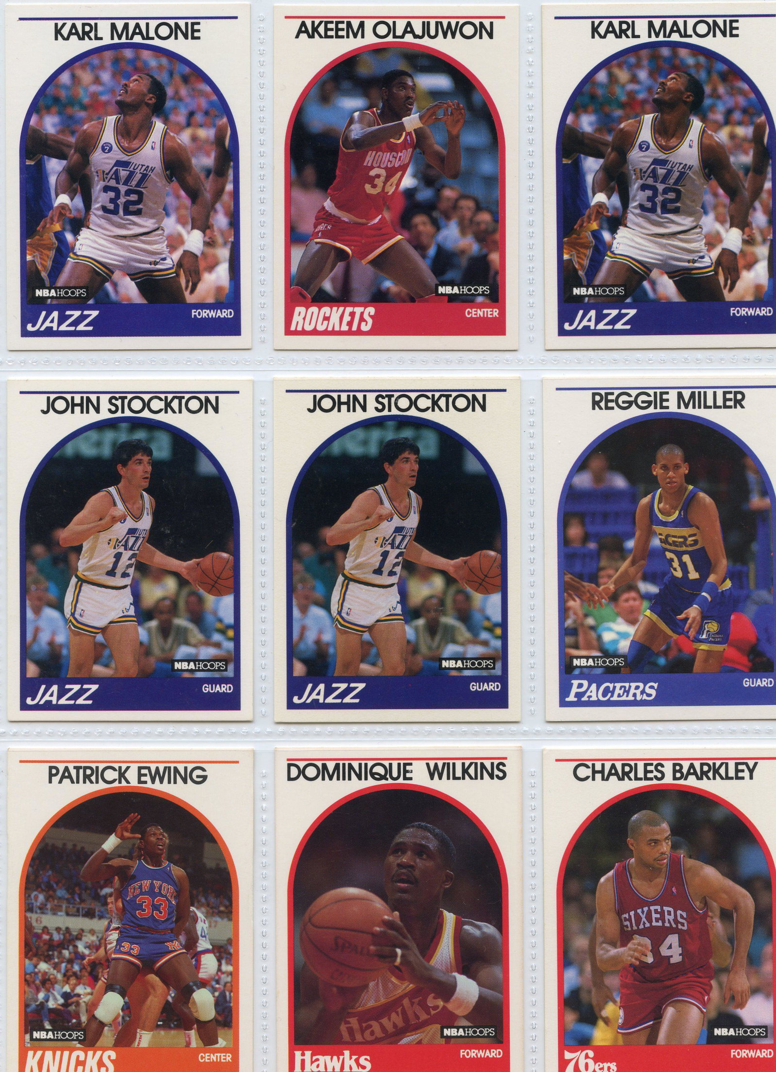 1989 NBA Hoops Card Lot-Karl Malone, Akeem Olajuwom, John Stockton, Reggie Miller, Patrick Ewing,: 1989 NBA Hoops Card Lot-Karl Malone, Akeem Olajuwom, John Stockton, Reggie Miller, Patrick Ewing, Dominique Wilkins, Charles Barkley