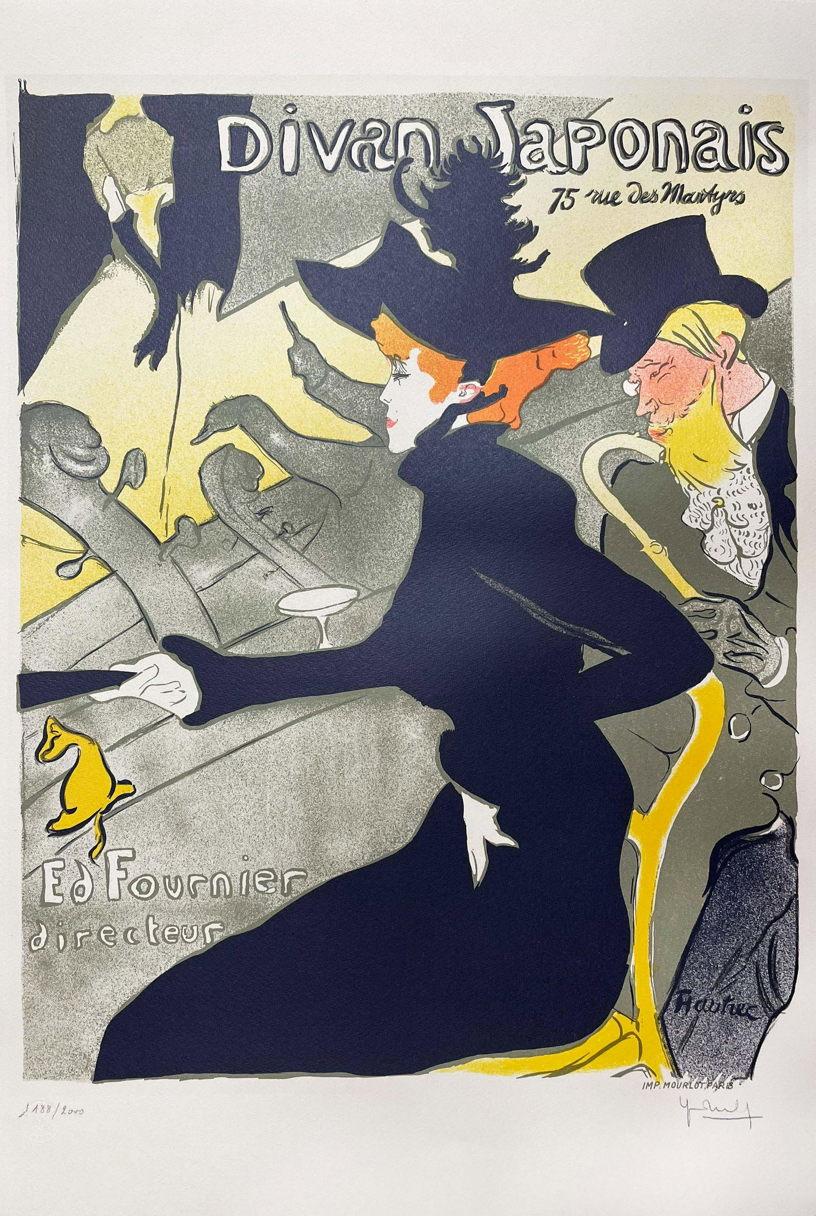 Toulouse-Lautrec, 1864-1901, Divan Japonais, Woodblock Print: Toulouse-Lautrec, 1864-1901, Divan Japonais, Woodblock Print Size: 28 1/2 by 19 1/2 in. (72 by 49.3 cm.) All measurements are approximate. Signed by the lithographer, Yves Melcher (right corner); Embo