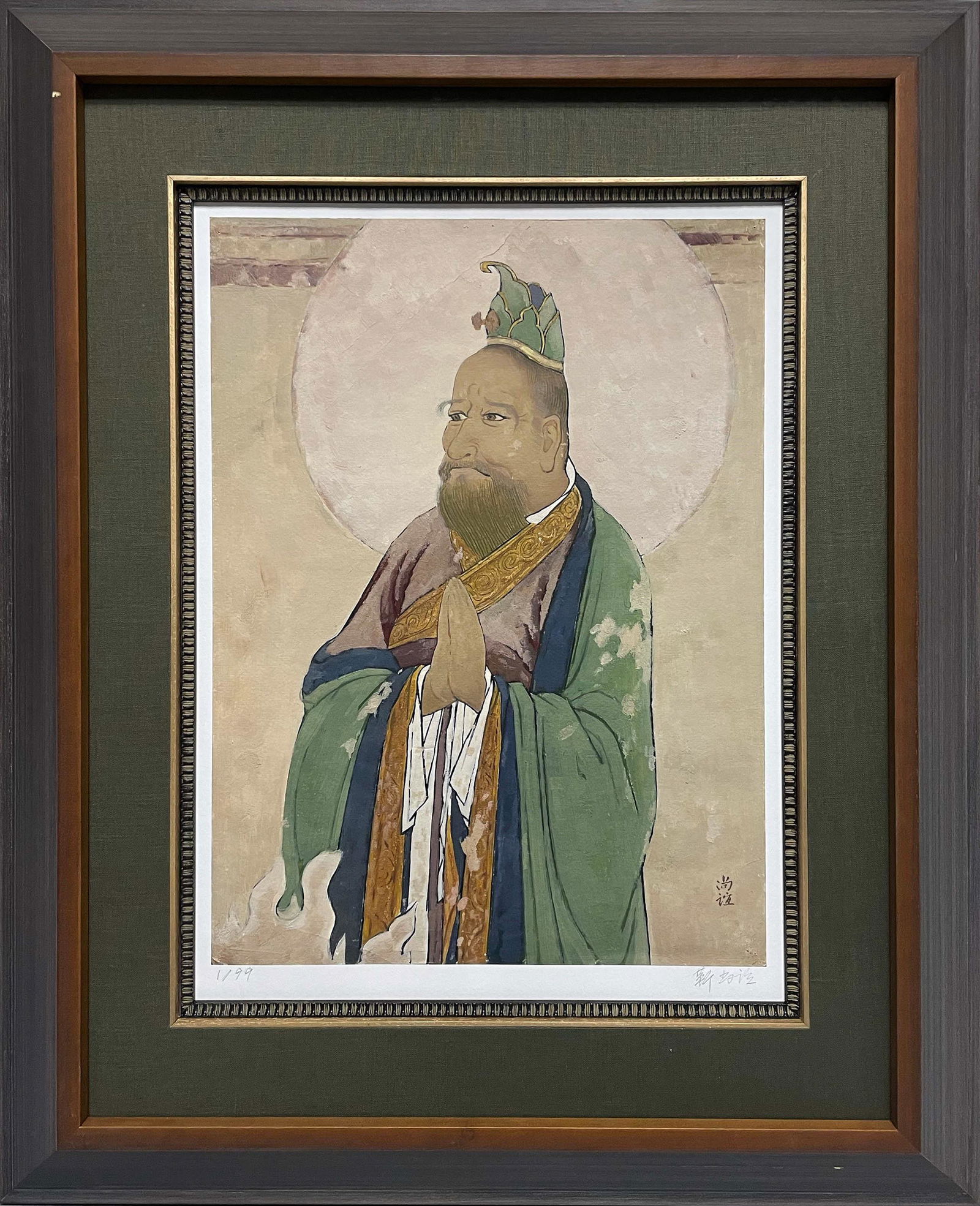 Jin Shangyi (B. 1934), Draw from the statue of Brahma in Cave 003 of the Mogao Caves, Collagraph: Jin Shangyi (B. 1934), Draw from the statue of Brahma in Cave 003 of the Mogao Caves, Collagraph Print Size: 20 1/8 by 15 in. (50.8 by 37.6 cm.) All measurements are approximate. Signed (lower right)