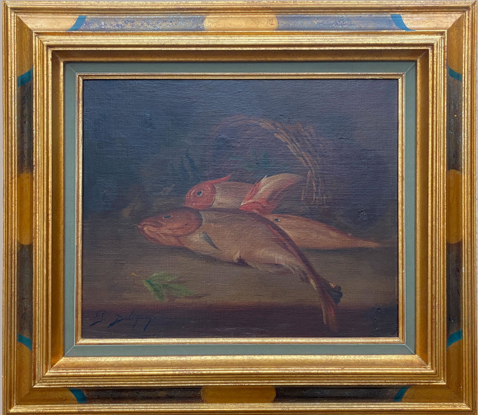 Paul Edouard Deligny 1864-1927, Still Life With Red Mullet Oil Painting on Canvas: Paul Edouard Deligny 1864-1927, Still Life With Red Mullet Oil Painting on Canvas Size: Frame 26 1/2 by 23 1/2 in. (67 by 59 cm.) All measurements are approximate. Signed (lower left) The painting is 