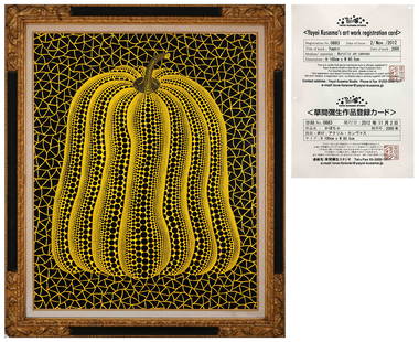Yayoi Kusama (B.1929), Acrylic on Canvas: Yayoi Kusama (B.1929), Acrylic on Canvas Image Size: 39 1/4 by 31 5/8 inches (100 by 80.5 cm) All measurements are approximate. Signed (reverse) Yayoi Kusama (B.1929) is a Japanese contemporary artist