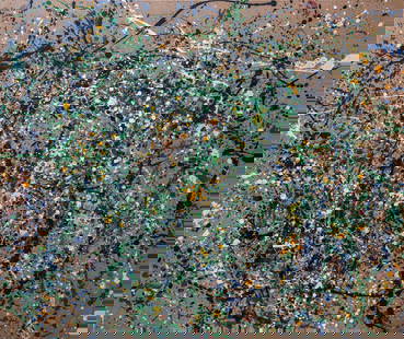 Jackson Pollock (1912-1956), Mixed Media on Canvas: Jackson Pollock (1912-1956), Mixed Media on Canvas Image Size: 47 1/8 by 39 1/4 inches (120 by 100 cm) All measurements are approximate. Signed (upper left) Jackson Pollock (1912-1956) was a trailblaz