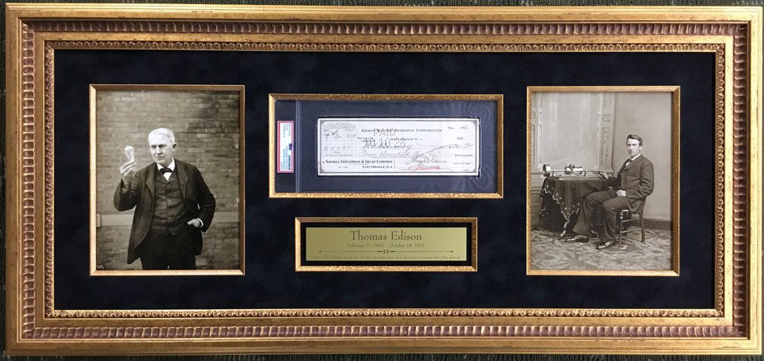 Thomas Edison Signed Bank Check Custom Framed Photograph Display PSA/DNA (1 of 11)