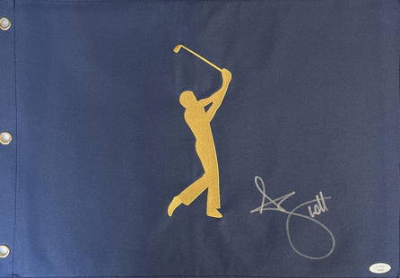 Adam Scott Signed The Players Pin Flag JSA#AK80806: Adam Scott signed pin flag Official The Players Championship- TPC Sawgrass blue flag signed by professional golfer Adam Scott Comes with COA from James Spence Authentication Product Details:Official T