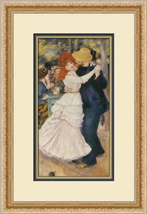 Pierre Auguste Renoir Le Bal A Bougival Custom Framed Print: Pierre Auguste Renoir Le Bal A BougivalImage Size 12" x 7"Custom Framed Size 18" x 13" Open Edition Book PrintCustom Framed in a 1" Gold Ornate FrameTriple Matted with Cream Outer Mat and Blue