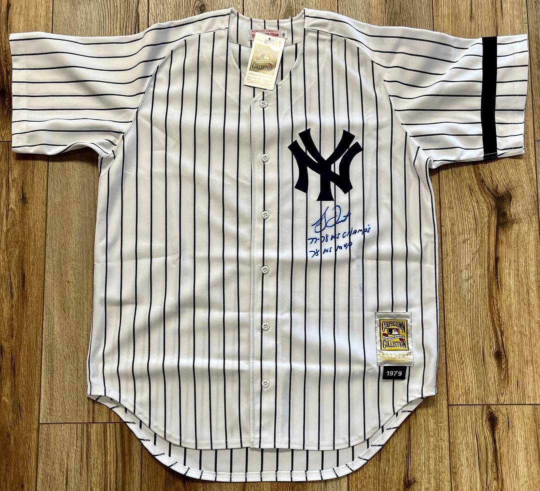 Bucky Dent (Yankees) signed "77-78 WS Champs/78 WS MVP" Mitchell & Ness jersey (1 of 4)