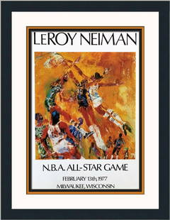 Leroy Neiman NBA All Star Game Poster Dr J Julius Erving Custom Framed Print: Artist - Leroy Neiman Title - NBA All Star Game Poster Dr J Julius ErvingPromo Poster for the 1977 NBA All-Star Game in Milwaukee Wisconsin on February 13th 1977 with Leroy Neimans all time favorite