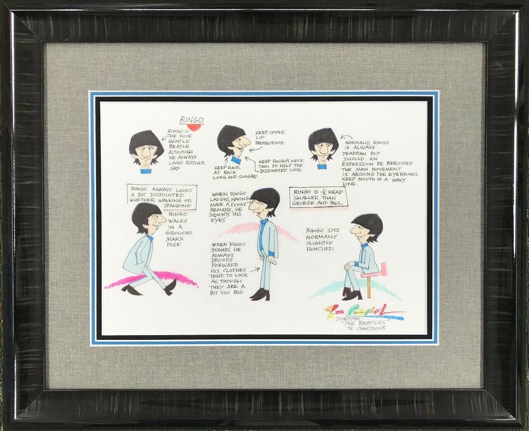 Ron Campbell Original Model Sheet Drawing Beatles Ringo Starr Custom Framed: Ron Campbell The Beatles Saturday Morning Cartoons - Ringo Starr