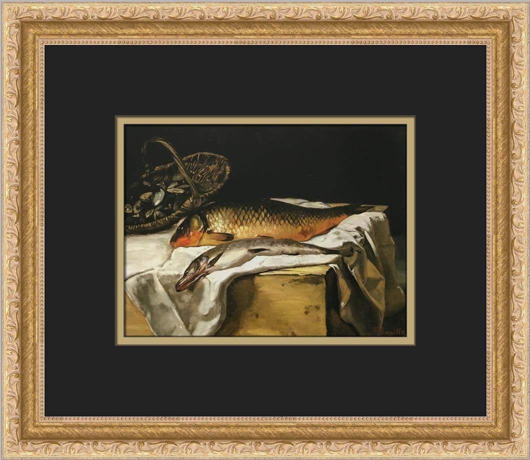 Frederic Bazille Still Life with Fish Custom Framed Print: Artist - Frederic Bazille Title - Still Life with Fish