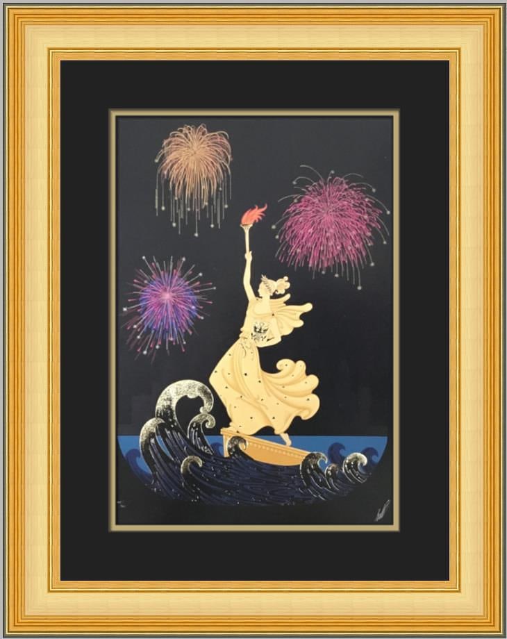 Erte Statue of Liberty Night Custom Framed Print (1 of 2)