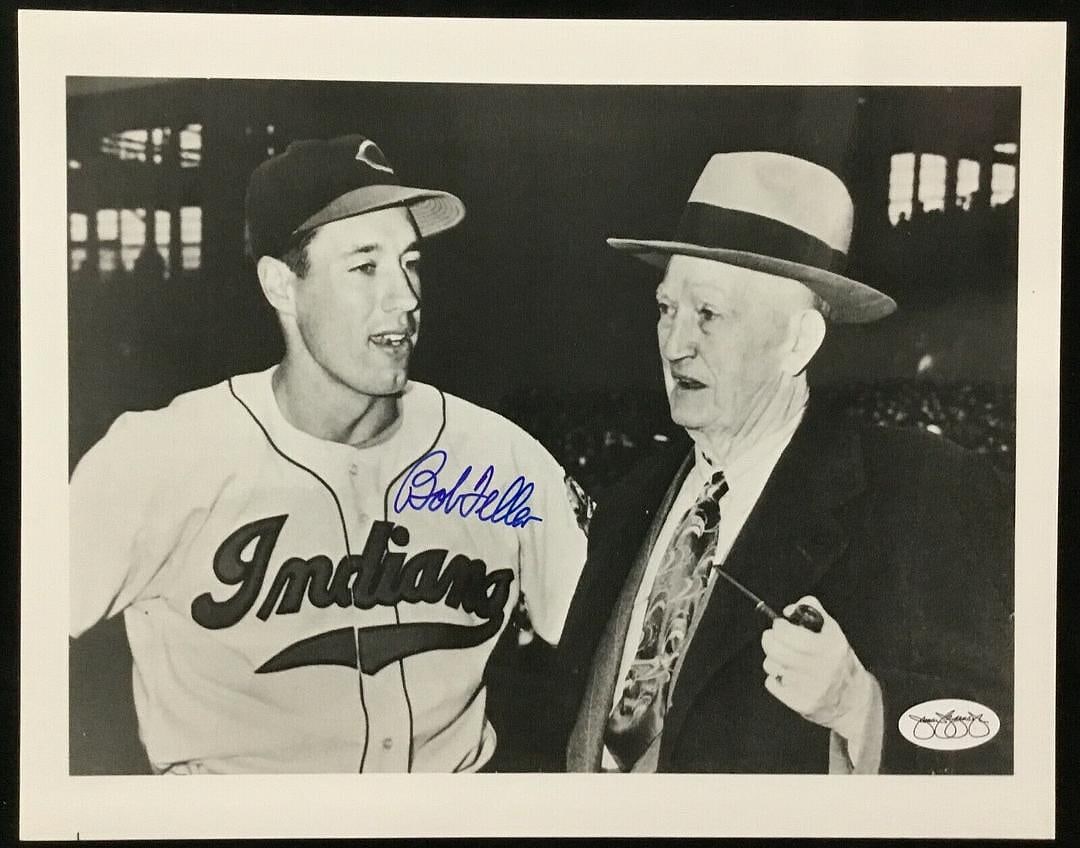 Bob Feller Pitcher Cleveland Indians Signed Baseball B&W PHOTO JSA III (1 of 3)