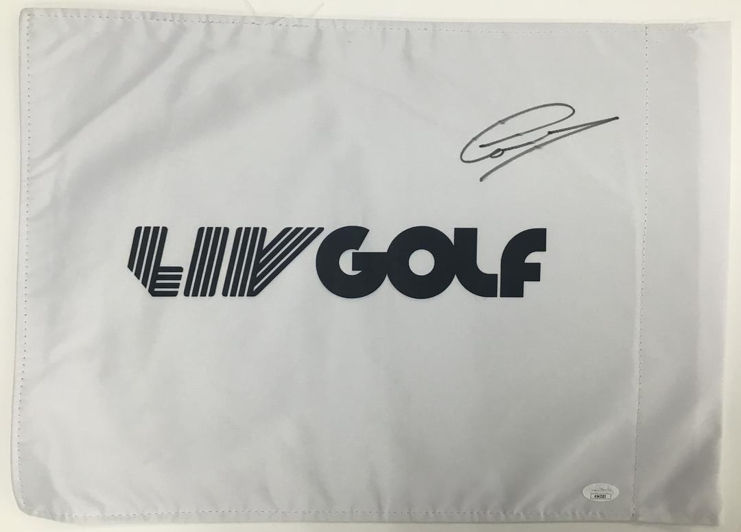 Greg Norman Signed LIV Golf #18 Pin Flag- JSA AS42283: Greg Norman Signed LIV Golf #18 Pin Flag Authenticated by JSA Product Details: Official LIV Golf #18 pin flag signed perfectly by PGA/.LIV star Brooks Koepka. 