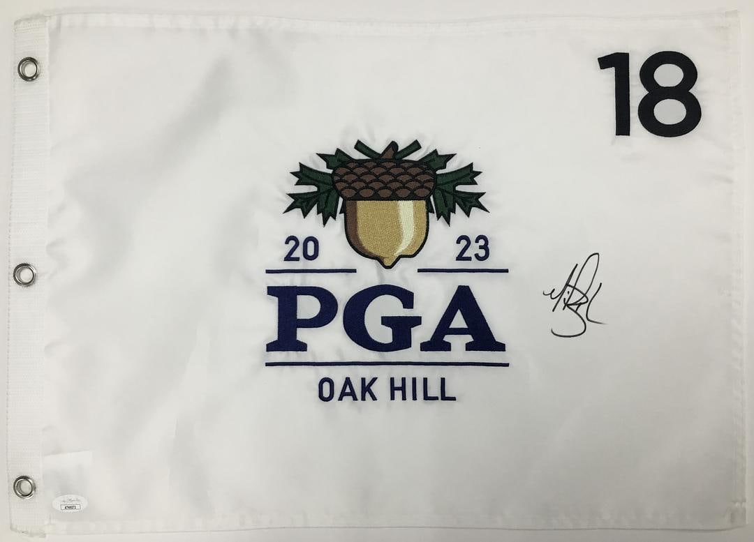 Michael Block 2023 PGA Oak Hill #18 Signed Pin Flag-JSA AT49272: Official 2023 PGA Oak Hill #18 pin flag signed p