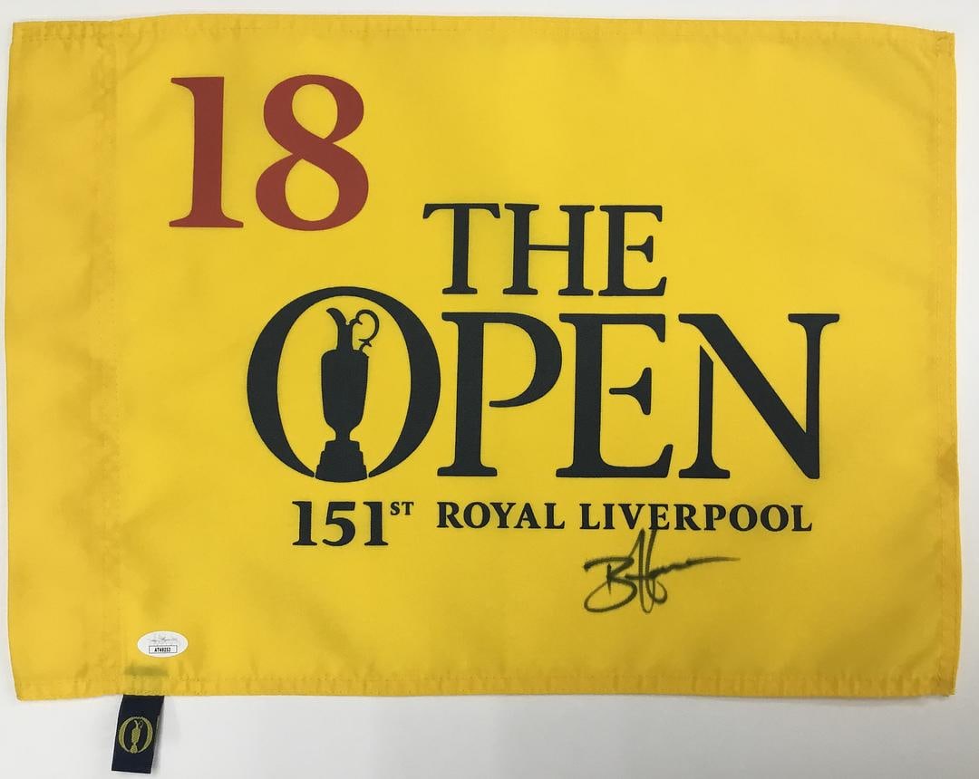 Brian Harman The Open 151st Royal Liverpool Signed #18 Pin Flag-JSA AT49253: Official The Open 151st Royal Liverpool #18 pin flag signed perfectly by Brian Harman. The flag is authenticated by JSA # AT49253.
