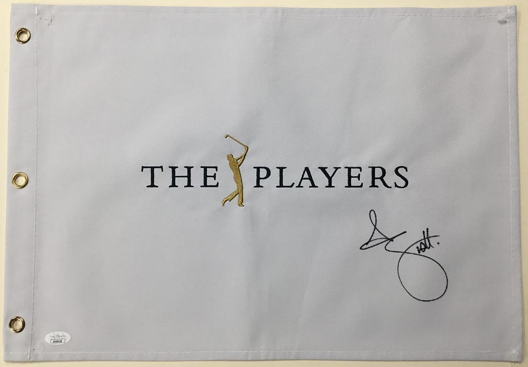 Adam Scott Signed The Players White Pin Flag- JSA #AV66428: Adam Scott Signed The Players Pin Flag Authenticated by JSA Product Details: Official The Players White pin flag signed perfectly by PGA star Adam Scott. The