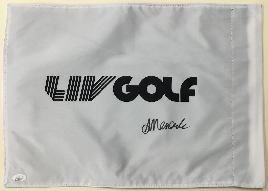 Adrian Meronk LIV 18 Signed Pin Flag- JSA #AV66438: Adrian Meronk LIV 18 Signed Pin Flag Authenticated by JSA Product Details: Official LIV 18 pin flag signed perfectly by PGA star Adrian Meronk. The signature is aut