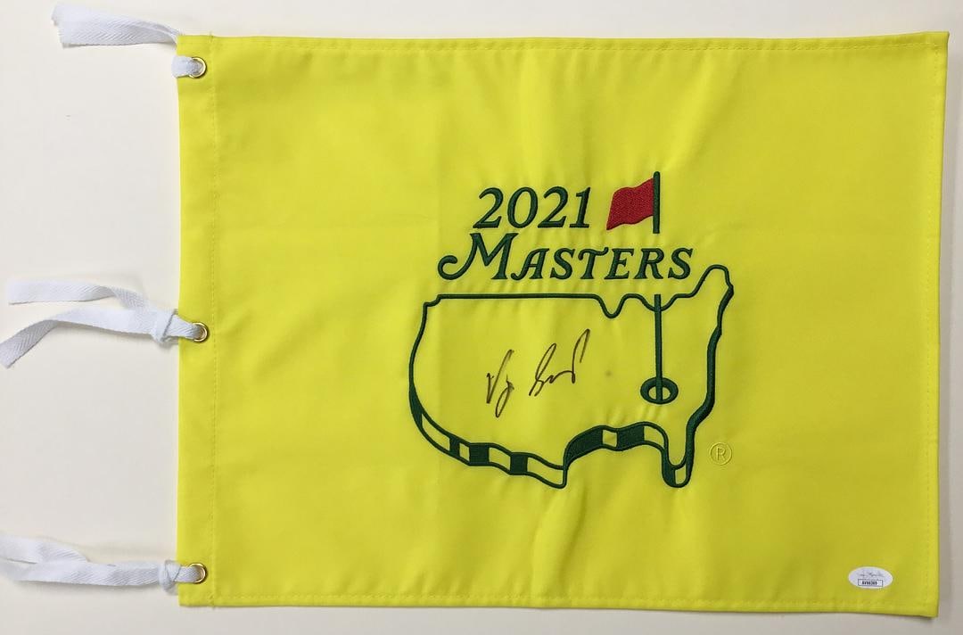 Vijay Singh 2021 Masters Signed Pin Flag- JSA #AV66369: Vijay Singh 2021 Masters Signed Pin Flag Authenticated by JSA Product Details: Official 2021 Masters pin flag signed perfectly by PGA star Vijay Singh. The si