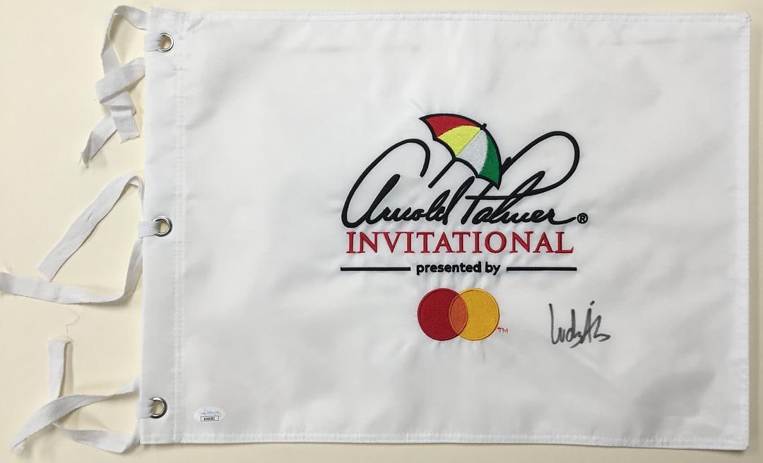Ludvig Aberg Signed Arnold Palmer Invitational Pin Flag- JSA #AV66382: Ludvig Aberg Signed Arnold Palmer Invitational Pin Flag Authenticated by JSA Product Details: Official Arnold Palmer Invitational pin flag signed perfectly by PGA s