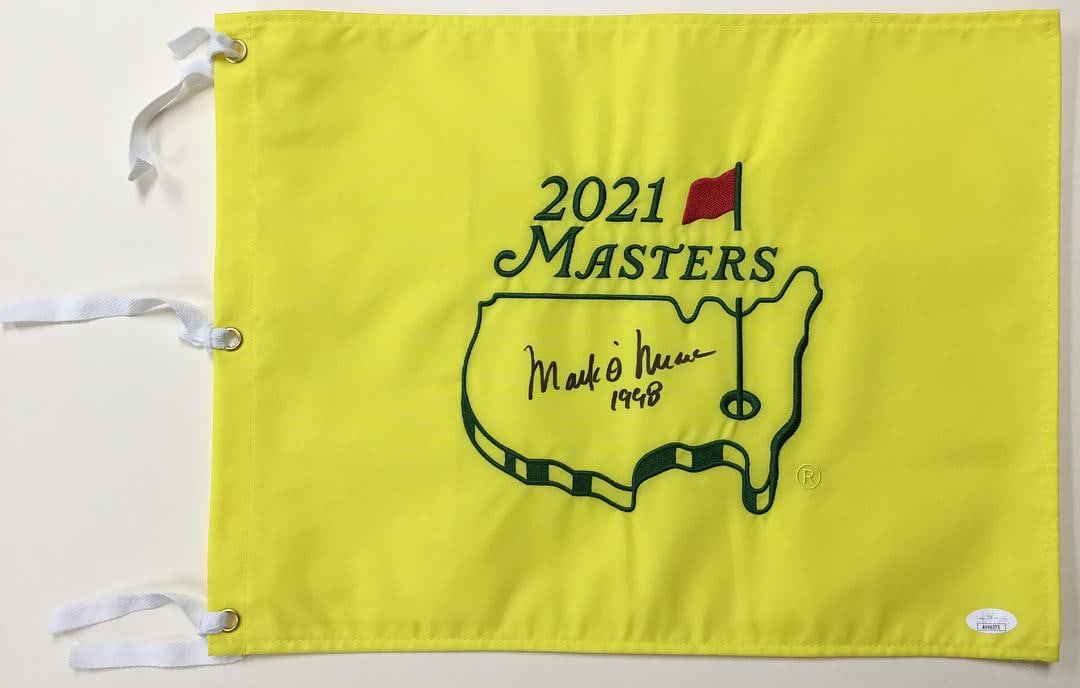 Mark O'Meara 2021 Masters with Winning Year 1998 Signed Pin Flag- JSA #AV66375: Mark O'Meara 2021 Masters Signed Pin Flag with 1998 Winning Year Authenticated by JSA Product Details: Official pin flag signed perfectly by PGA star Mark O'Meara 1