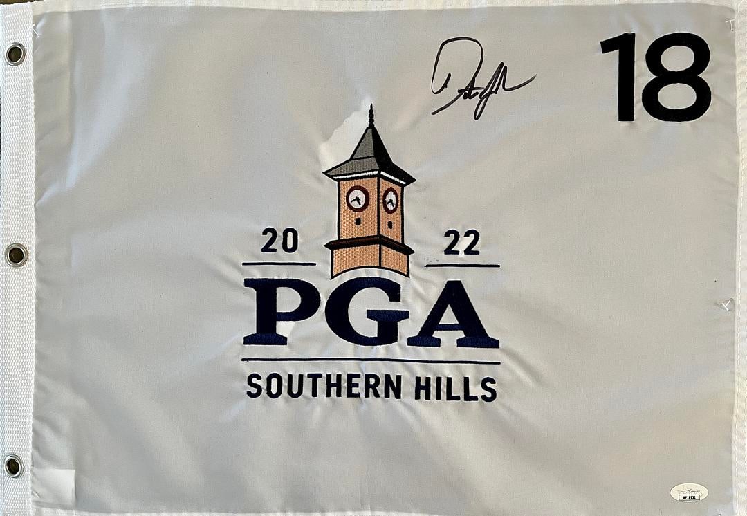 DUSTIN JOHNSON signed 2022 PGA Championship Southern Hills Pin Flag -JSA AF18931 (1 of 3)