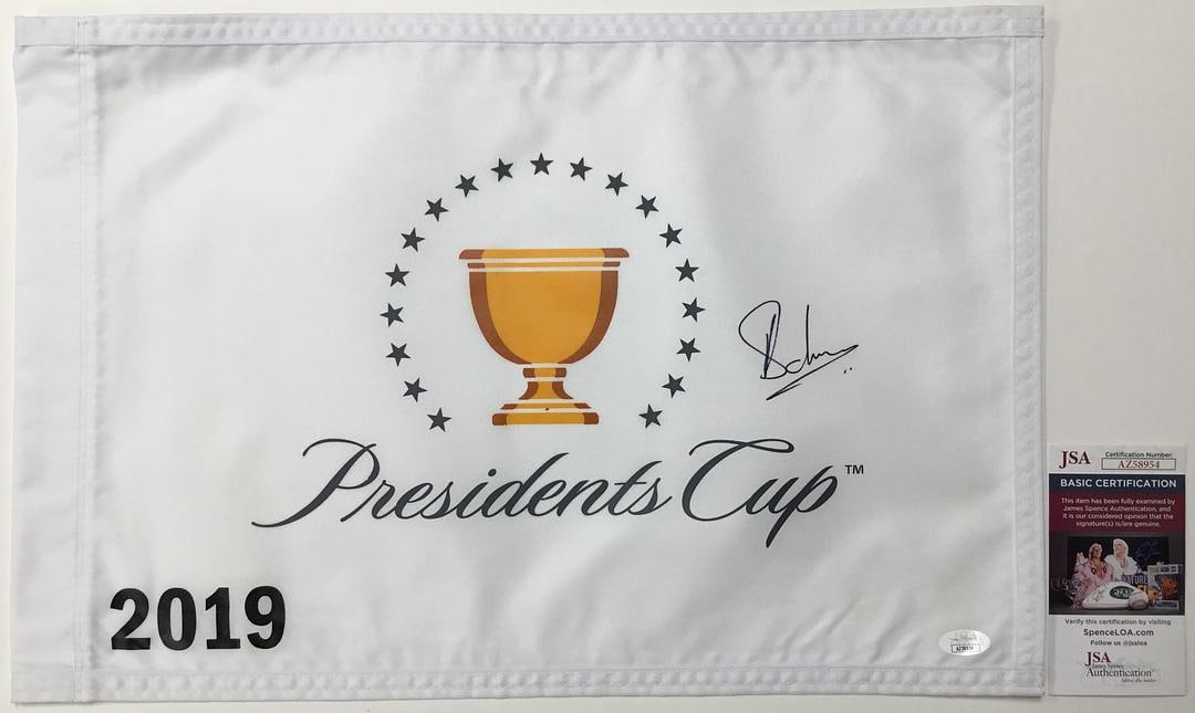 Adam Hadwin The President's Cup 2019 Signed Pin Flag - JSA #AZ58954: Adam Hadwin The President's Cup 2019 Pin Flag Authenticated by JSA Product Details: Official The President's Cup 2019 pin flag signed perfectly by PGA star Adam Had