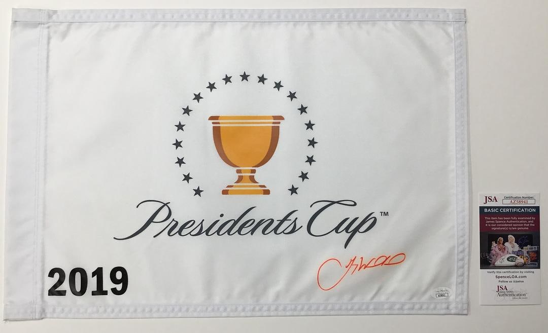 Gary Woodland The President's Cup 2019 Signed Pin Flag - JSA #AZ58941: Gary Woodland The President's Cup 2019 Pin Flag Authenticated by JSA Product Details: Official The President's Cup 2019 pin flag signed perfectly by PGA star Gary W