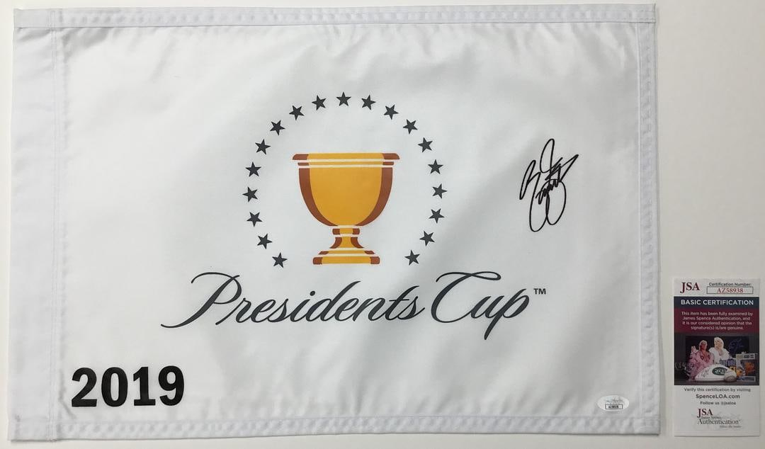 Rickie Fowler The President's Cup 2019 Signed Pin Flag - JSA #AZ58938: Rickie Fowler The President's Cup 2019 Pin Flag Authenticated by JSA Product Details: Official The President's Cup 2019 pin flag signed perfectly by PGA star Rickie