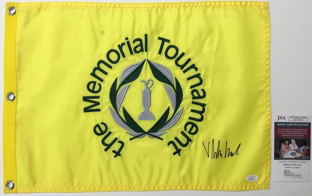 Viktor Hovland The Memorial Tournament Signed Pin Flag - JSA #AZ58927: Viktor Hovland The Memorial Tournament Signed Pin Flag Authenticated by JSA Product Details: The Memorial Tournament Official pin flag signed perfectly by PGA