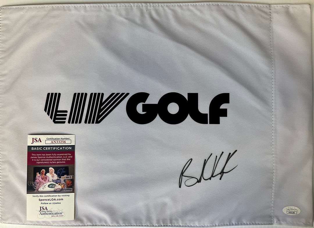 Brooks Koepka signed LIV Golf #18 Pin Flag-JSA #AN33256: Brooks Koepka Signed LIV Golf #18 Pin Flag Authenticated by JSA Product Details: Official LIV Golf #18 pin flag signed perfectly by PGA/LIV star Brooks Koepka . The