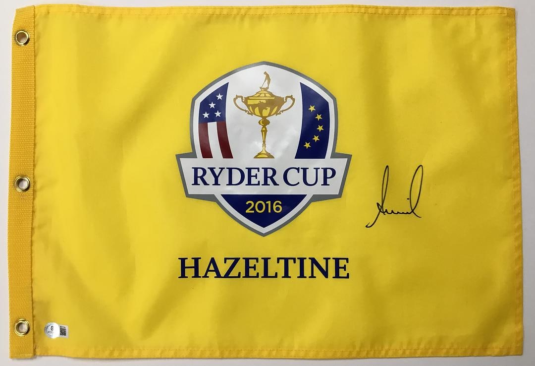 Annika Sorenstam 2016 Ryder Cup Hazeltine Signed Pin Flag Beckett BR77386: Annika Sorenstam Signed 2016 Ryder Cup Hazeltine Pin Flag Authenticated by Beckett Authentication Services Product Details: Official 2016 Ryder Cup Hazeltine pin fl