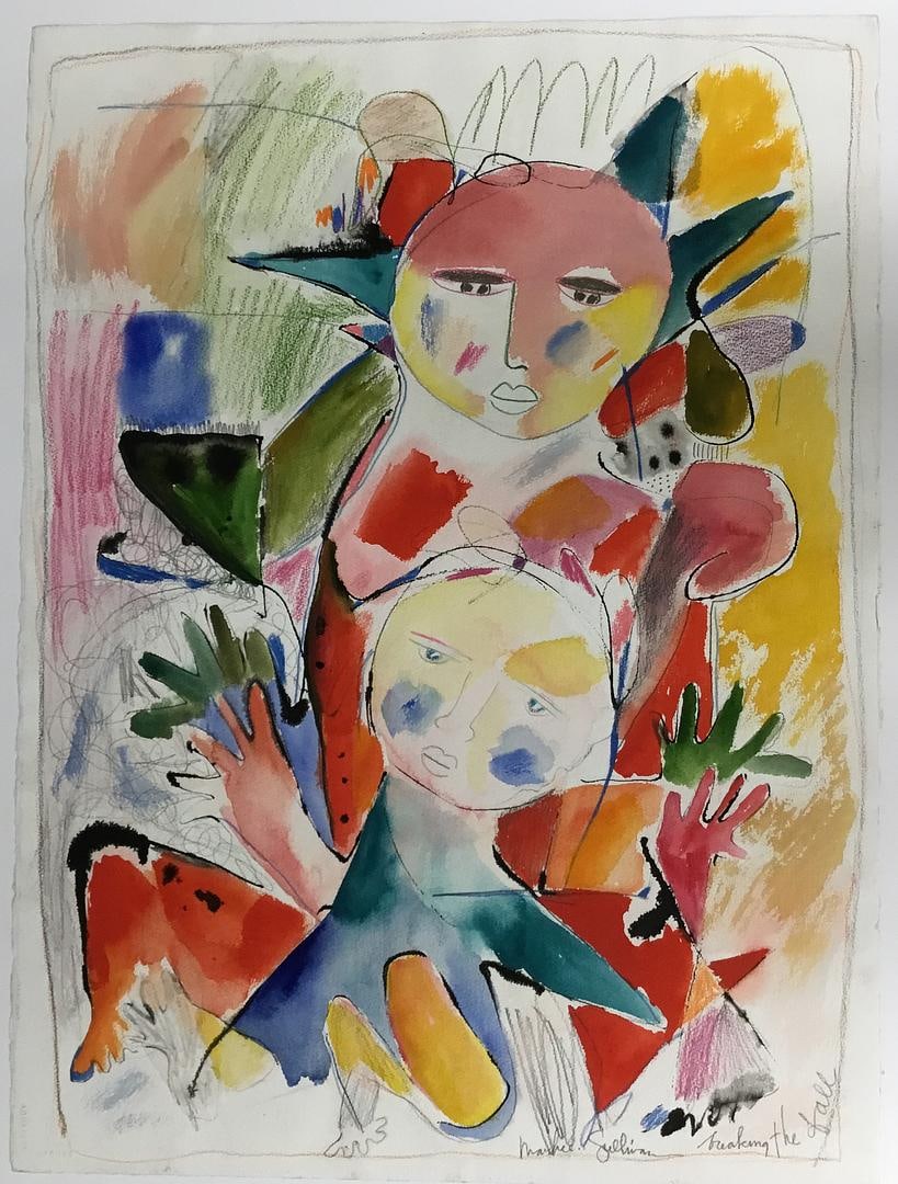 Schery Markee Sullivan Breaking The Fall Signed Original Mixed Media: Schery Markee Sullivan Pencil Signed Original Mixed Media on Paper Title: Breaking The Fall Image Size: 30" x 22" Pencil Signed by Artist Schery Markee Sullivan Custom Framing Available For This 