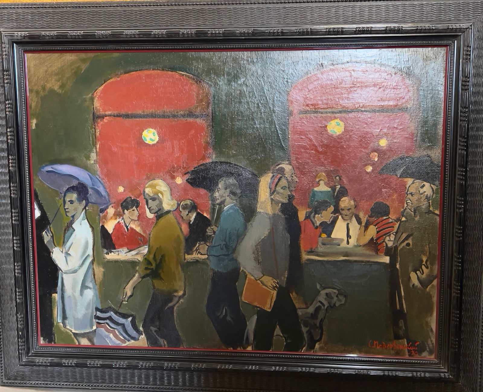 Serhiy Podervyansky – Rainy Evening on the Boulevard: The evocative oil on canvas depicts a bustling city street during a downpour. Podervyansky was a “People’s Artist of Ukraine” and his works are held in major museum collections including