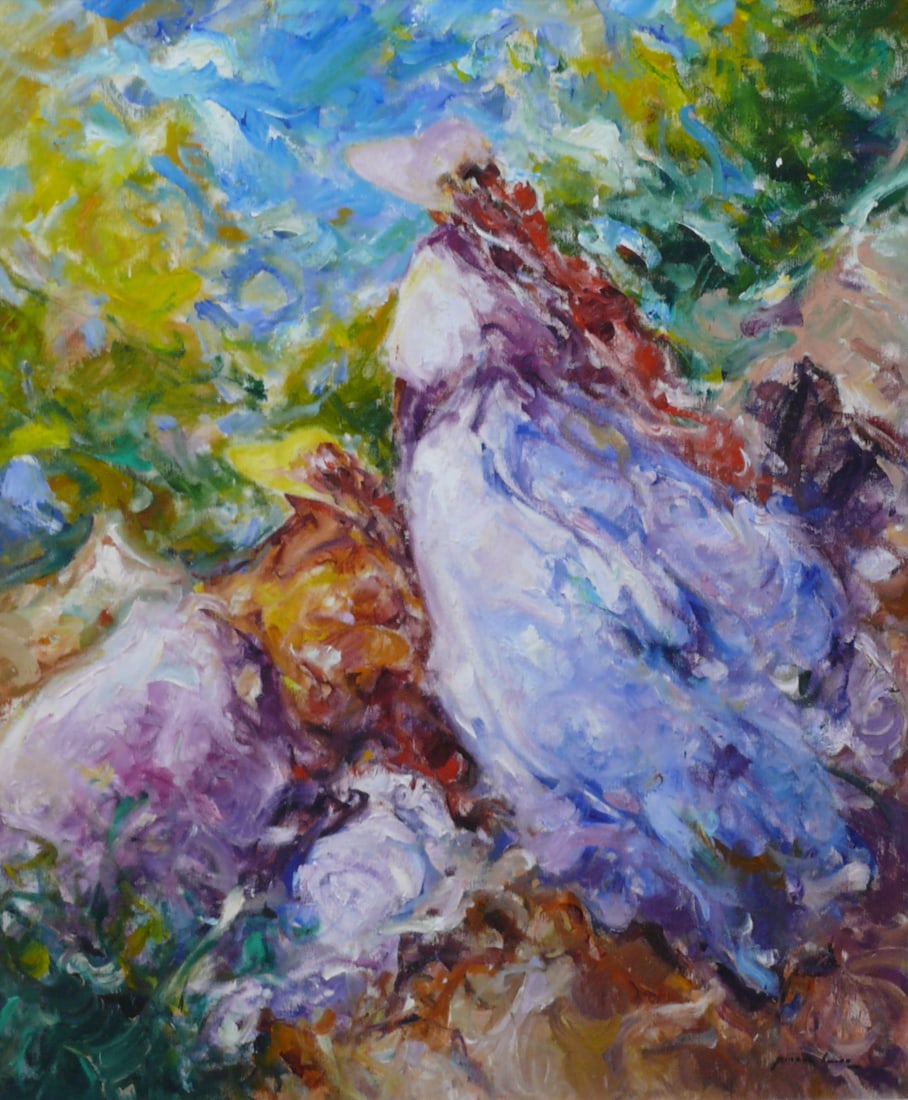 Prueda Pueno – Rainbow Abstract Composition: Vibrant abstract composition featuring layered rainbow colors and energetic texture. Strong decorative presence with modernist flair Prueda Pueno is a contemporary abstract artist using color layering