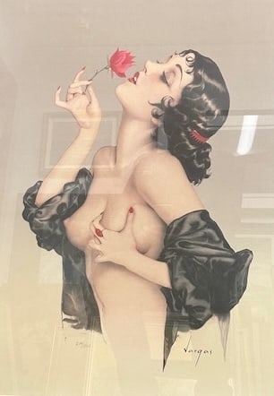 Alberto Vargas — Memories of Olive: Romantic portrait executed in Vargas’ signature style of soft airbrushed elegance Vargas was one of the most influential American pin-up illustrators of the 20th century, admired for exquisite