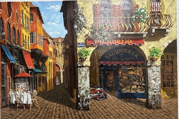 Viktor Shvaiko — Colors of Italy: Vibrant Italian marketplace filled with signage, produce, and textured storefront architecture Viktor Shvaiko is internationally known for highly detailed European street scenes, particularly Italian