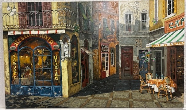Viktor Shvaiko — Tuscan Alley: Narrow sunlit alley in Tuscany with warm earth tones and textured walls; subtle shadows on cobblestones and atmospheric depth emphasize distance and light Viktor Shvaiko (b. 1965, Russia) is self-taug