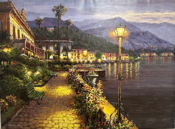 S. Sam Park — Lights of Belagio: Limited edition, hand-embellished giclée capturing dynamic light across an elegant cityscape Sung Sam Park (b. 1949, Seoul, Korea) began painting at age twelve and quickly distinguished himself as a