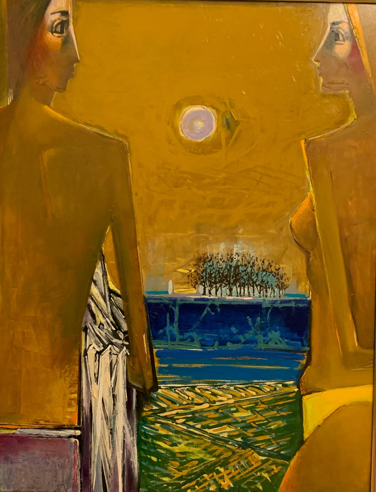 Mykola Shymchuk (XX c. Ukrainian painter) — Couple (1995), Oil on Canvas: Mykola Shymchuk — Couple, 1995Oil on canvas, 35.4 x 27.6 in (90 x 70 cm)A compelling figurative composition from 1995, Couple reflects Mykola Shymchuk’s focus on human presence and psychological